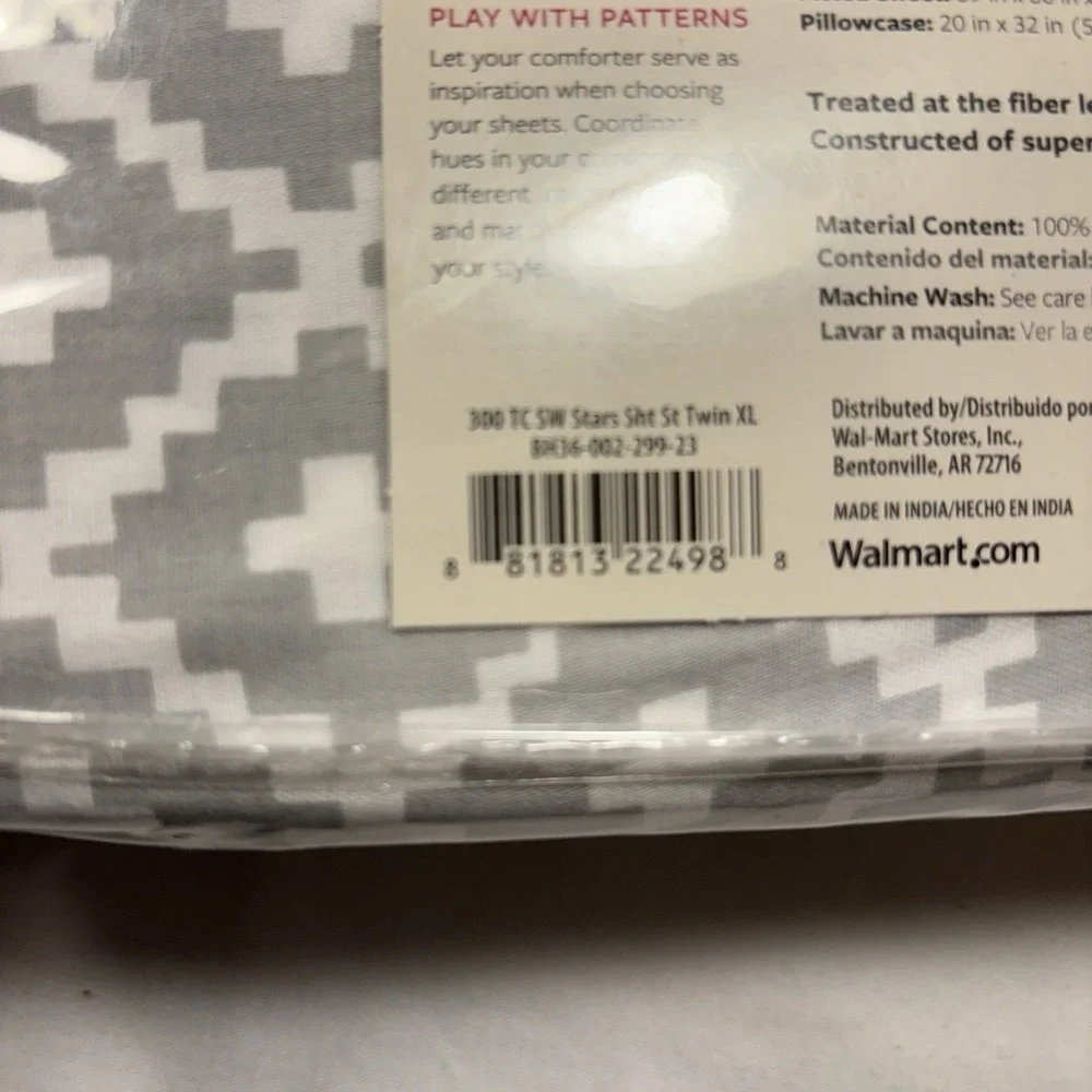 Better Homes and Gardens Sheet Set Twin Three 3 Pieces‎ Gray And White